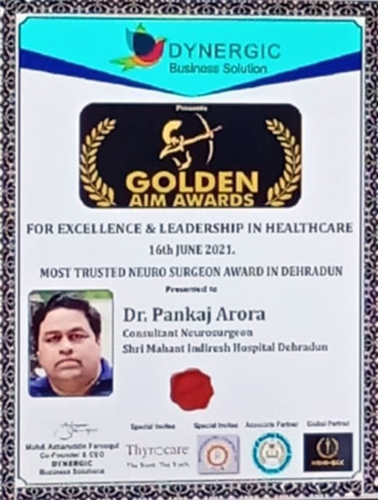 Senior Neuro Surgeon Dr. Pankaj Arora honored